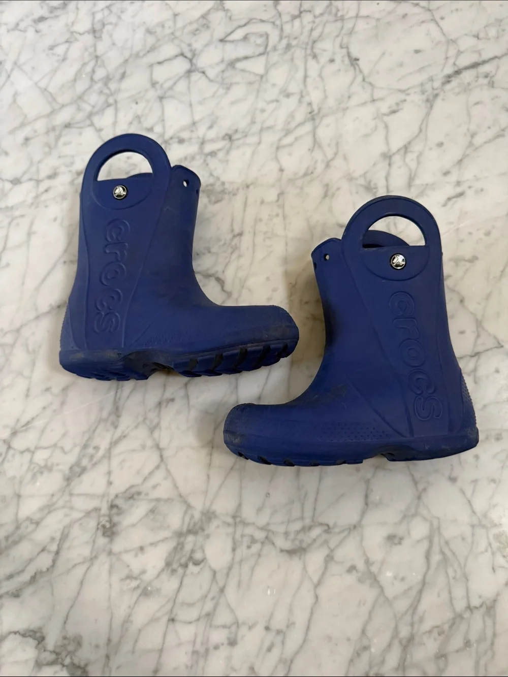 CROCS Kids' Blue Rain Boots with Heel Handles Sz 13